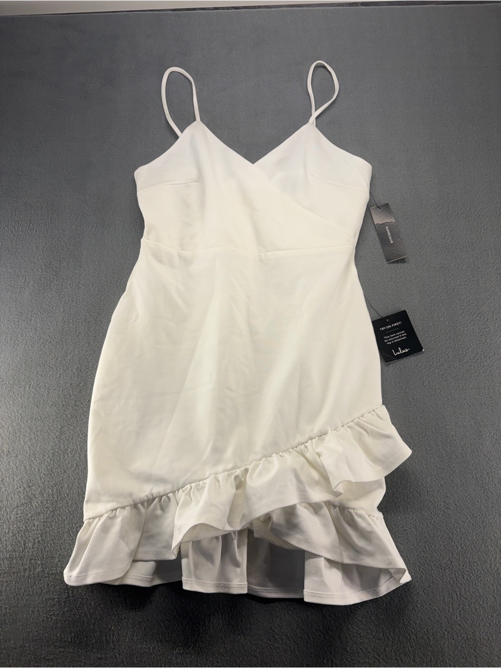 Lulu's Ivory Ruffle-Hem Spaghetti Strap Dress New with Tags Size L